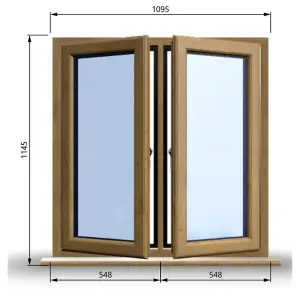 1095mm (W) x 1145mm (H) Wooden Stormproof Window - 2 Opening Windows (Left & Right) - Toughened Safety Glass