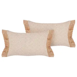 Set of 2 Cushions BOATH 30 x 50 cm Solid Beige