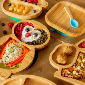 Bamboo Square Baby Weaning Plate & Fork Set - Red