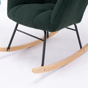 Mid Century Modern Teddy Fabric Tufted Upholstered Rocking Chair Padded Seat For Living Room Bedroom,Dark Green 