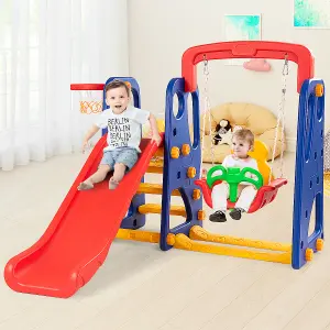 Costway 3 in 1 Toddler Slide and Swing Set Climber Slide Playset with Basketball Hoop