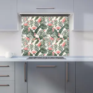 Dark Tropical Green Leaves Premium Glass Kitchen Splashback W700mm x H650mm