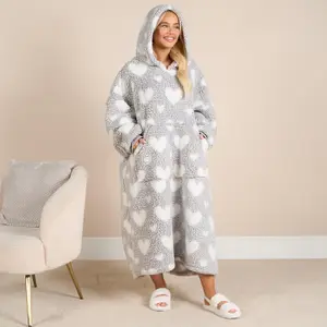 Heart Hoodie Blanket Extra Long Giant Oversized Wearable Soft Throw, Charcoal