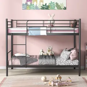 Costway 3FT Metal Bunk Bed Single over Single Loft Bed Frame W/ Ladder Safety Guardrail Black