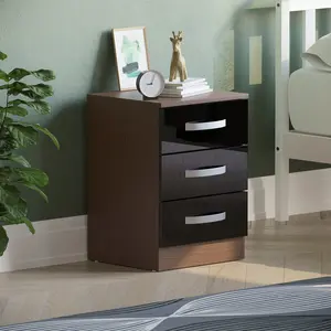 Arkadij 3 Drawer Fronts Bedside Table Black/Walnut