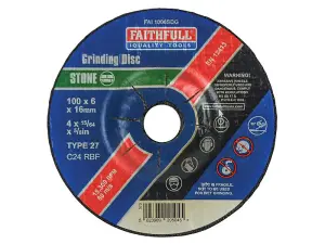 Faithfull  Depressed Centre Stone Grinding Disc 100 x 6 x 16mm FAI1006SDG