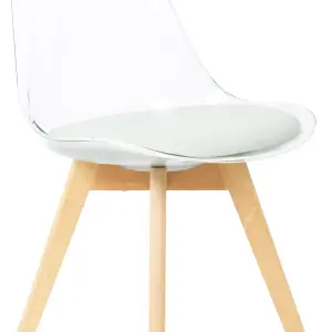 Soho Clear and Light Grey Plastic Dining Chair with Squared Light Wood Legs