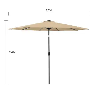 GardenKraft 14099 2.7m Beige Outdoor Garden Parasol with 32 Solar LED Lights