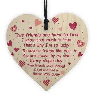 True Friends Wooden Heart Plaque Friendship Sign Gift For Best Friend Birthday Christmas