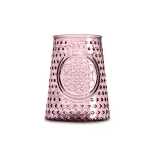 Recycled Glass Mandala Pink Set of 2 Small Chunky Vases (H) 13.5cm