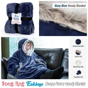 Snug Rug Eskimo - Navy Blue Wearable Blanket Oversized Hoodie Blankets for Adults Hooded