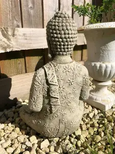 Meditating Buddha Stone Statue Outdoor Garden Oriental Monk Ornament Decoration