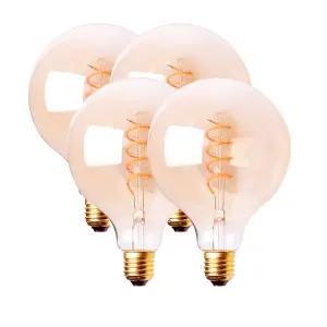 Harper Living 4 Watts G95 E27 LED Bulb Vintage Globe Warm White Dimmable, Pack of 4