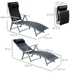 Outsunny Sun Lounger Recliner Foldable 7 Levels Textilene Black Patio