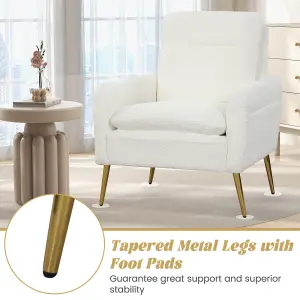 Costway Modern Upholstered Sherpa Accent Chair Comfortable Armchair w/ Tapered Metal Leg