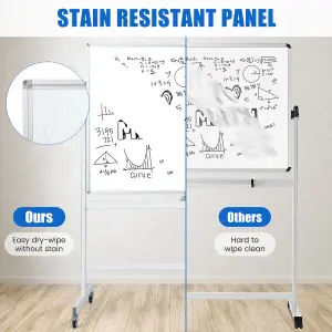 Costway Double Sided Magnetic Whiteboard Adjustable Mobile Revolving Board with Magnets