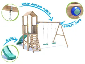 Dunster House Climbing Frame with Two Swings & Slide BalconyFort Low Platform