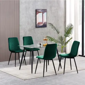 Set of 4 Lexi Velvet Fabric Dining Chairs with Metal Legs Green by MCC