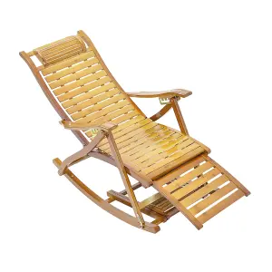 Foldable Natural Adjustable Balcony Wooden Bamboo Rocking Lounge Chair with Retractable Footrest