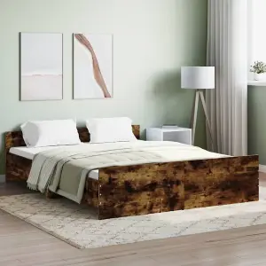 Berkfield Bed Frame with Headboard and Footboard Smoked Oak 140x200 cm