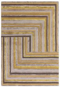 Gold Striped Wool Handmade Luxurious Modern ,Abstract Optical/ (3D) Rug Easy to clean Living Room and Bedroom-200cm X 290cm