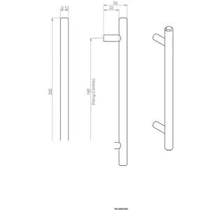 2x Round T Bar Cabinet Pull Handle 220 x 12mm 160mm Fixing Centres Satin Nickel