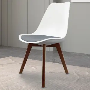 Soho White & Dark Grey Plastic Dining Chair with Squared Dark Wood Legs