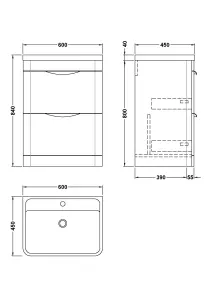 Floor Standing 2 Drawer Vanity Unit with Ceramic Basin - 600mm - Satin Green