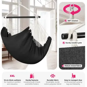 Hanging Chair Malika, Boho Style, Load Capacity 150kg - black