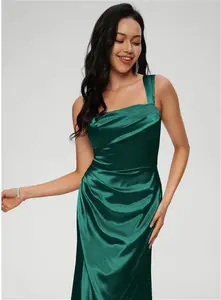 JJ's House Prom Dress Emerald Sleeveless Long Asymmetrical Sheath Stretch Satin 2025