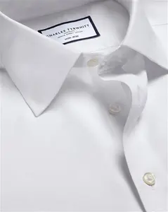 Non-Iron Twill Cotton Formal Shirt - White Double Cuff Size XXXL By Charles Tyrwhitt