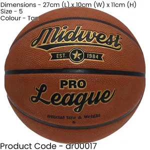 Size 5 Pro League Basketball Ball - Rubber High Grip Cover Deep Channel 8 Panel