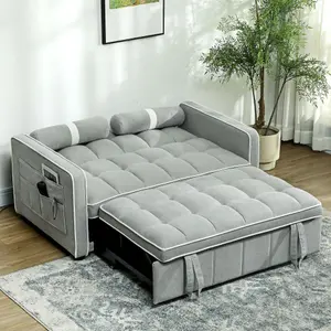 HOMCOM 2 Seater Pull Out Sofa Bed with Adjustable Backrest, Light Grey