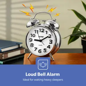 Geepas Retro Alarm Clock Vintage Bedside  Twin Bell White