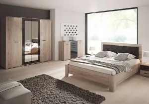 Transform Your Bedroom with the Elegant Bari Bed Frame (1690mm x 1000mm x 2060mm) in Oak San Remo & Black