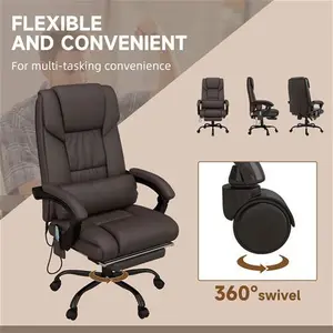 Vinsetto PU Leather Massage Office Chair, 6-Point Executive Office Chair With Swivel Wheels, Reclining With Footrest And Remote, Brown | Aosom UK