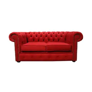 Chesterfield Handmade 2 Seater Sofa Cantare Cherry Red Easy Clean Fabric In Classic Style