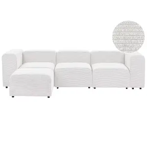 3 Seater Modular Corduroy Sofa with Ottoman White FALSTERBO