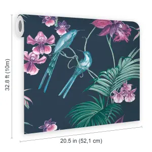 Julien MacDonald Utopia Tropical Floral Navy Wallpaper