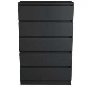 SunDaze Chest of Drawers Storage Bedroom Furniture Cabinet 5 Drawer Black 70x40x112cm