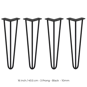 4 x Hairpin Leg - 16 - Black - 3 Prong - 10m