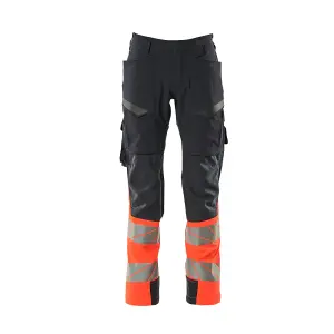 Mascot Accelerate Safe Ultimate Stretch Trousers with Thigh Pockets - Dark Navy/Hi-Vis Red   (44.5) (Leg Length - Long)