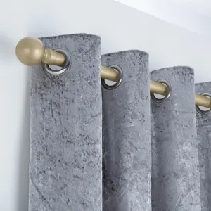 A.Unique Home Plain Round Ball Metal Extendable Curtain Pole with Rings and Fittings (25/28mm) - Matte Gold, 70cm - 120cm  Approx