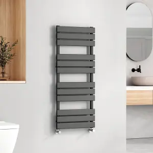 EMKE Central Heating Towel Rails Black Flat Panel Heated Towel Rail Radiator Ladder for Bathroom 1200 x 500 mm