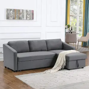 Dark Grey L Shaped Sofa Bed Fabric 3 Seater Corner Couch with Storage Chaise Lounge