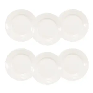 simpa 6PC Porcelain White Concave Dinner Plate Set.