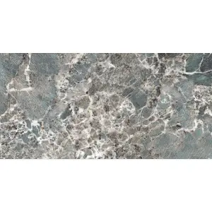 Ethos Polished Green Stone Effect Porcelain Wall & Floor Tile - Pack of 32 Tiles, 23m² - (L)600(W)1200mm