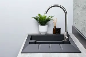 Liquida LP15BL 1.5 Bowl Composite Reversible Inset Black Kitchen Sink With Waste