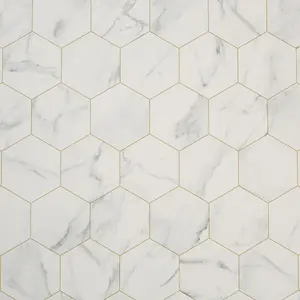 White Marble Tile Effect Vinyl (1m x 2m)