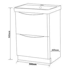 Bathroom Floor Standing 2-Drawer Vanity Unit with Basin 500mm Wide - Cashmere - (Arch) - Brassware Not Included